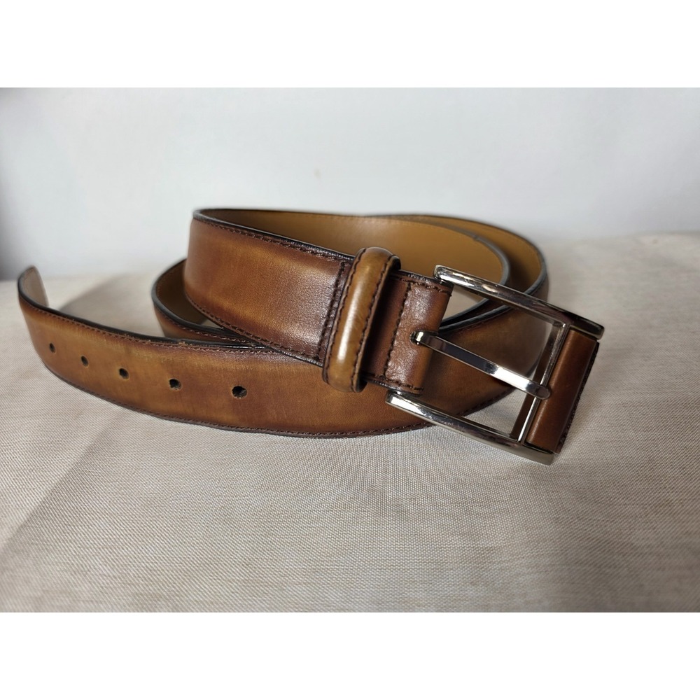 GUC Magnanni "Velaz" Handmade Cognac Premium Calfskin 1 3/8" Belt Sz 40 Spain